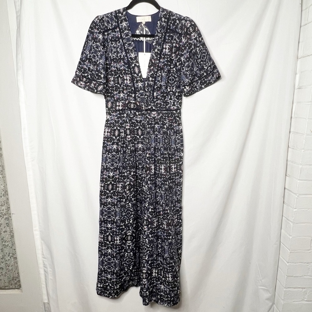 NEW with tags Caballero Navy Blue Abstract Short Sleeve Jumpsuit Size Small